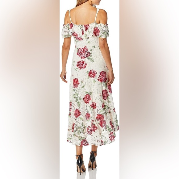BCBGMaxAzria / La Rosa Floral Print Lace Dress High Low off shoulder ruffle xxs - Picture 4 of 7